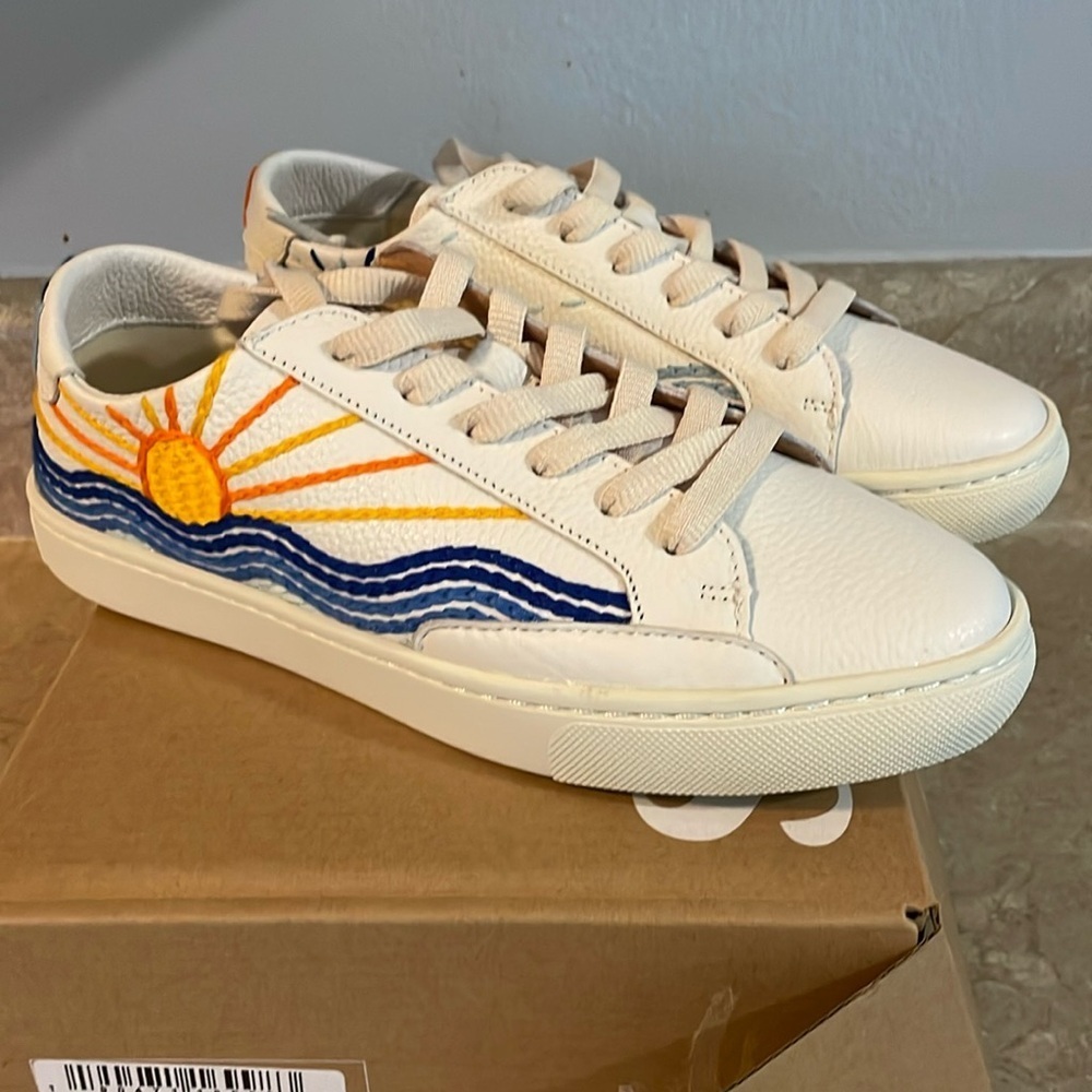 Soludos Cream Sneakers with Sun and Wave Design